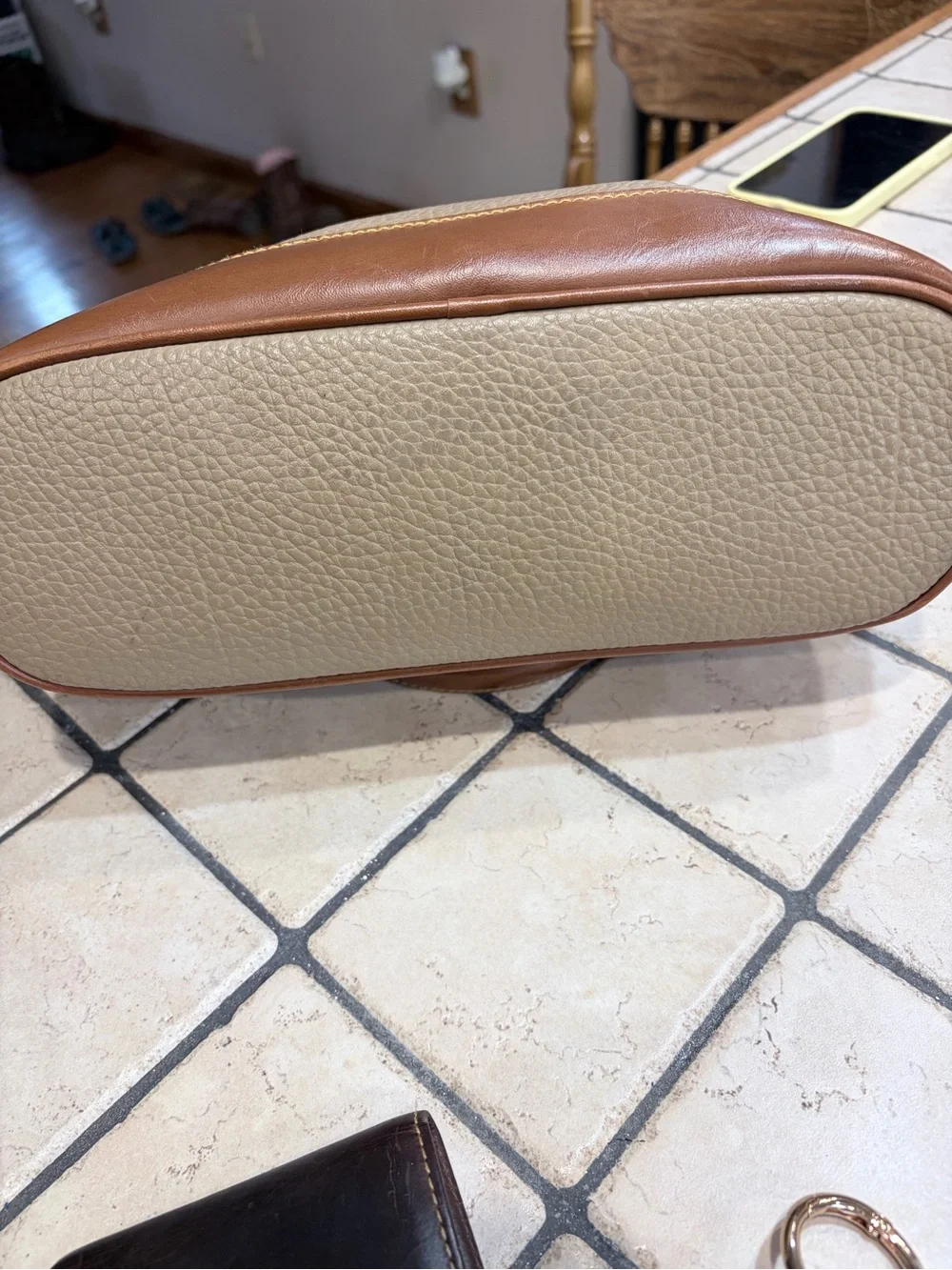 Dooney & Bourke Taupe Pebbled Leather Satchel with Brown Trim